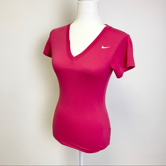 NWOT Nike Dri Fit Hot Pink V Cut Top Active Shirt - Picture 11 of 16